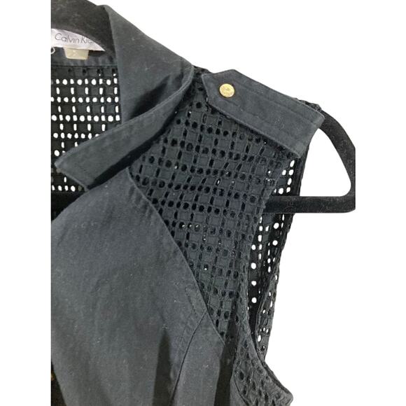 Calvin Klein Women's Mesh Black Tank Button Utility Old Money Preppy Boxy 4 - Picture 7 of 9